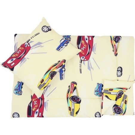 Lenjerie pat copii masinute crem