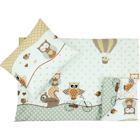 Lenjerie pat copii bufnite bej 100x135 cm, 40x50 cm