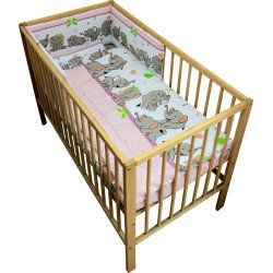 Lenjerie patut bebe cu 4 piese elefantii veseli roz