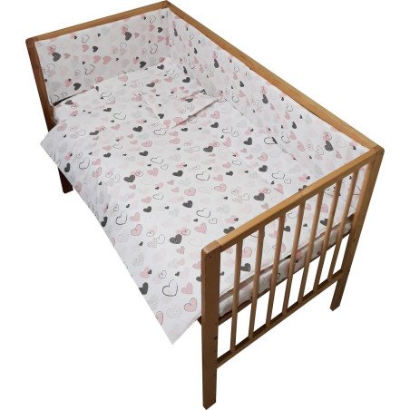 Lenjerie patut bebe cu 4 piese inimioare roz