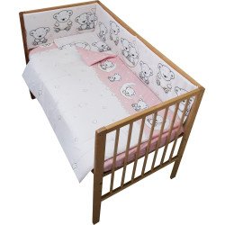 Lenjerie patut bebe cu 4 piese ursuletul pe semiluna roz