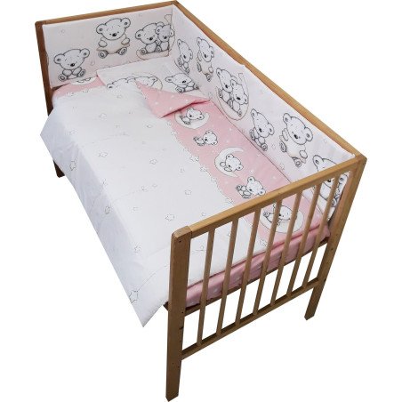 Lenjerie patut bebe cu 4 piese ursuletul pe semiluna roz