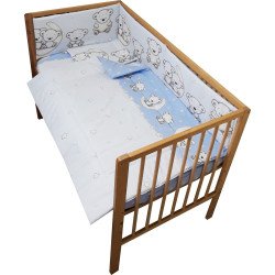 Lenjerie patut bebe cu 4 piese ursuletul pe semiluna albastru