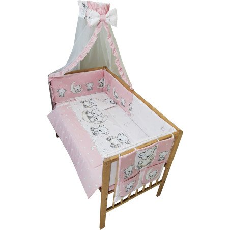 Lenjerie patut bebe cu 7 piese ursuletul pe semiluna roz