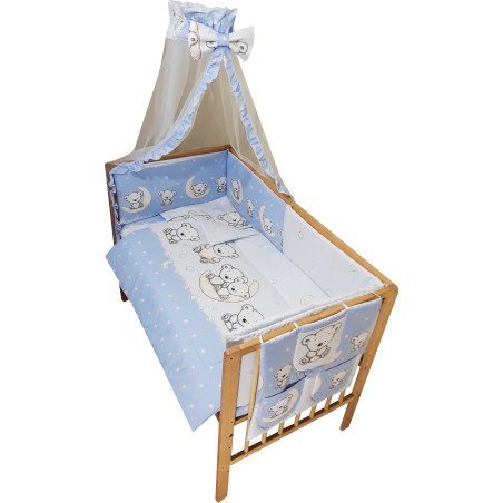 Lenjerie patut bebe cu 7 piese ursuletul pe semiluna albastru