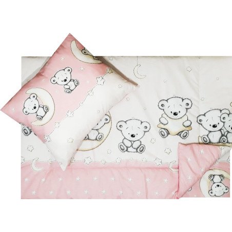 Lenjerie pat copii din bumbac Ursuletul pe semiluna roz 100x 35 cm, 40x50 cm
