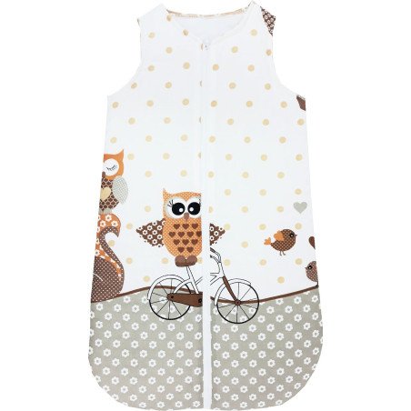 Sac de dormit vara subtire din bumbac Bufnite bej