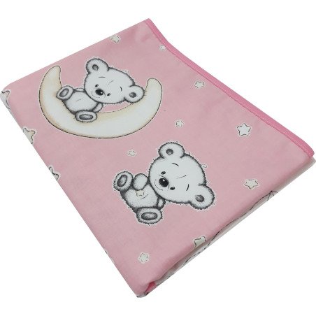 Paturica de vara subtire din bumbac ursuletul pe semiluna roz