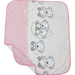 Paturica de vara subtire din bumbac ursuletul pe semiluna roz