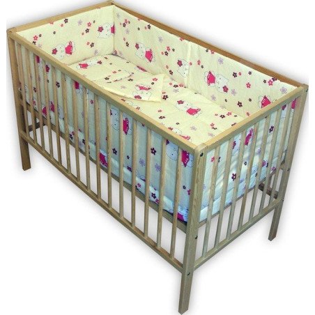 Lenjerie patut bebe cu 5 piese pisicuta cu floricele crem