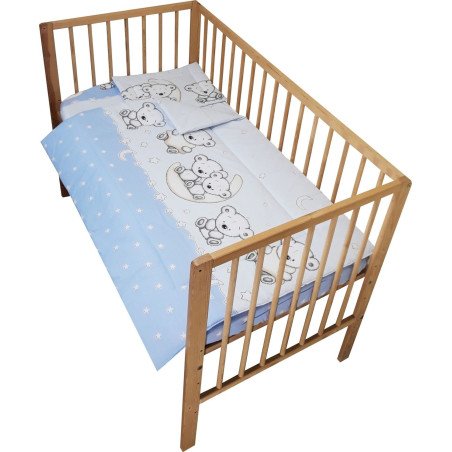 Lenjerie patut bebe cu 3 piese ursuletul pe semiluna albastru