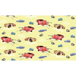 Fata de perna si plapuma din bumbac masinute crem 100x135 cm, 40x50 cm