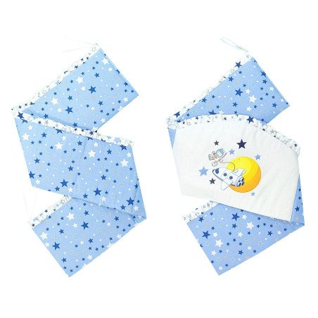 Set aparatoare laterala pentru patut cu volanase si bolta stelute albastru