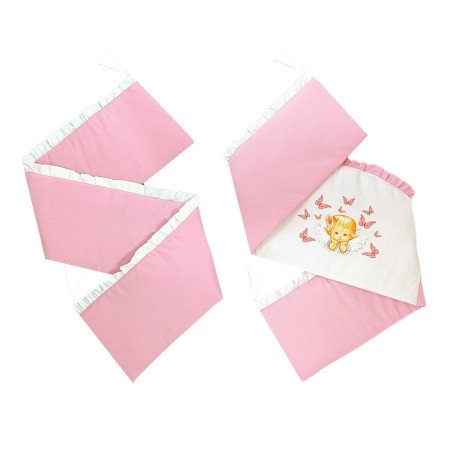 Aparatoare laterala pentru patut cu volanase si bolta ingeras roz