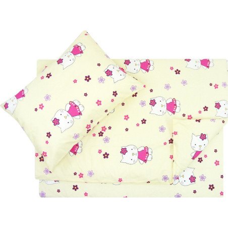 Fata de perna si plapuma din bumbac pisicuta crem100x135cm, 40x50 cm