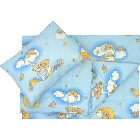 Fata de perna si plapuma din bumbac ursuletul somnoros albastru 100x135cm, 40x50 cm