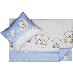 Fata de perna si plapuma din bumbac ursuletul somnoros albastru 100x135cm, 40x50 cm