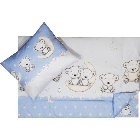 Fata de perna si plapuma din bumbac ursuletul pe semiluna albastru 100x135cm, 40x50 cm