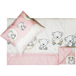 Fata de perna si plapuma din bumbac ursuletul pe semiluna roz 100x135cm, 40x50 cm