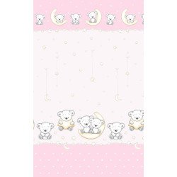 Fata de perna si plapuma din bumbac ursuletul pe semiluna roz 100x135cm, 40x50 cm