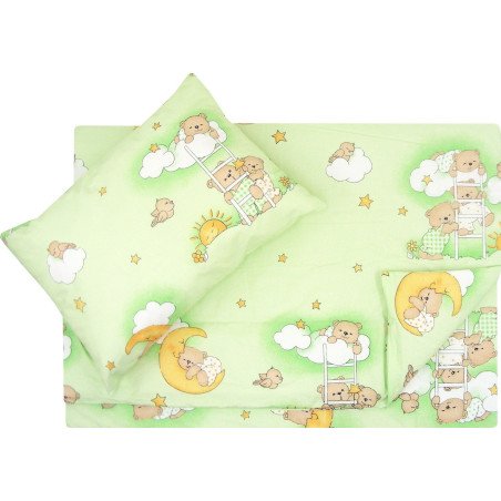 Fata de perna si plapuma din bumbac ursuletul somnoros verde 100x135cm, 40x50 cm
