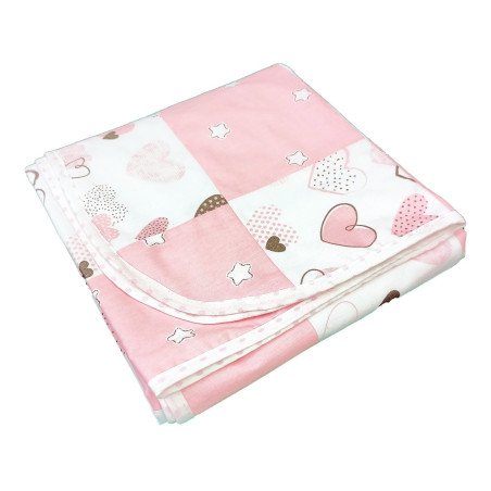 Paturica de vara subtire din bumbac roz cu inimioare