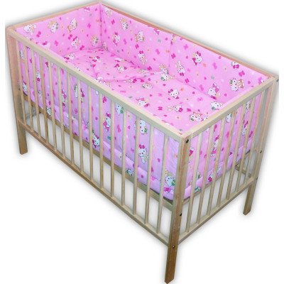 Lenjerie patut bebe cu 7 piese pisicuta roz cu baldachin din voal