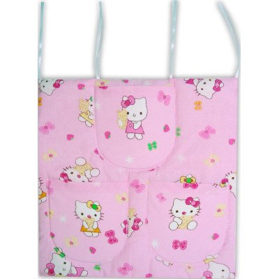 Lenjerie patut bebe cu 7 piese pisicuta roz cu baldachin din voal