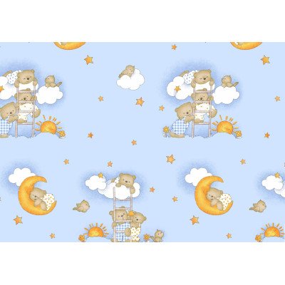 Lenjerie pat copii din bumbac ursuletul somnoros albastru