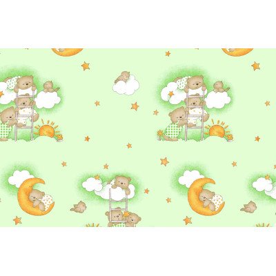 Lenjerie pat copii din bumbac ursuletul somnoros verde