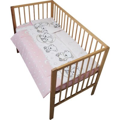 Lenjerie patut bebe din bumbac cu 5 piese ursuletul pe semiluna roz