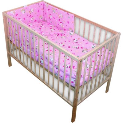 Lenjerie patut bebe din bumbac cu 5 piese pisicuta roz