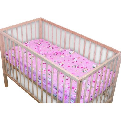 Lenjerie patut bebe din bumbac cu 5 piese pisicuta roz