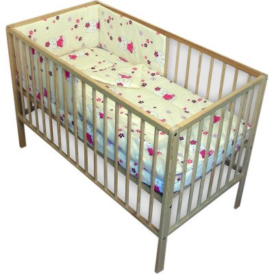 Lenjerie patut bebe din bumbac cu 5 piese pisicuta crem