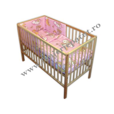 Lenjerie patut bebe din bumbac cu 5 piese ursuletul somnoros roz