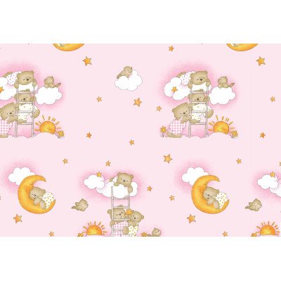 Cearceaf cu elastic din bumbac ursuletul somnoros roz