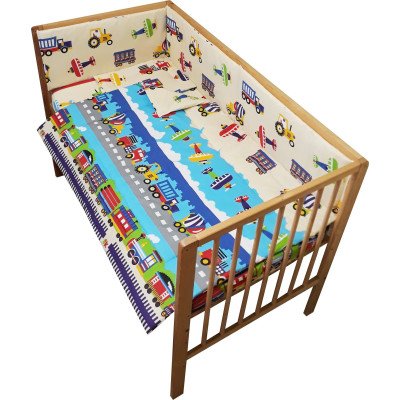 Lenjerie patut bebe din bumbac cu 7 piese avioane