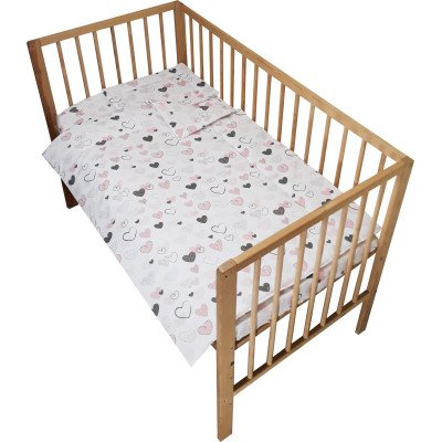 Lenjerie patut bebe cu 7 piese inimioare roz cu baldachin