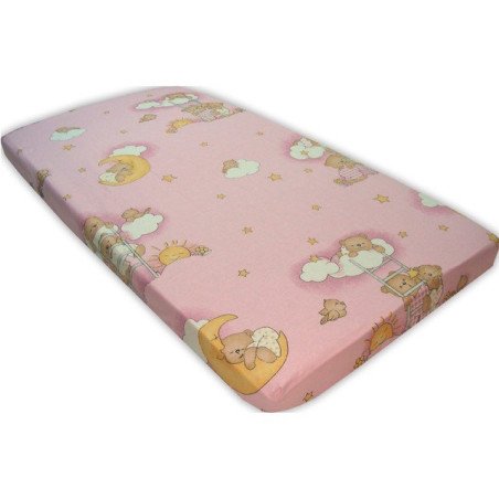 Cearceaf cu elastic ursuletul somnoros roz