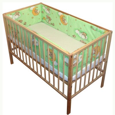 Lenjerie patut bebe cu 7 piese ursuletul somnoros verde cu baldachin din voal