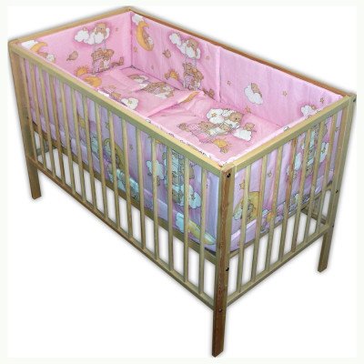 Lenjerie patut bebe cu 7 piese ursuletul somnoros roz baldachin din voal