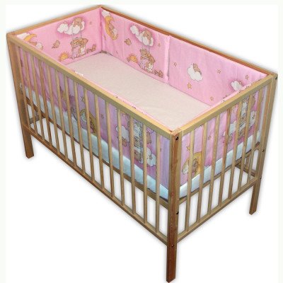 Lenjerie patut bebe cu 7 piese ursuletul somnoros roz baldachin din voal