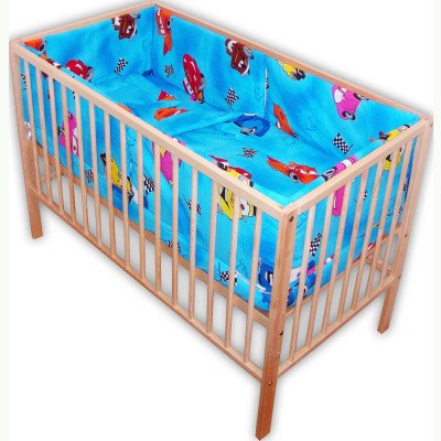 Lenjerie patut bebe cu 7 piese masinute albastru