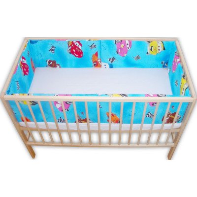 Lenjerie patut bebe cu 7 piese masinute albastru cu baldachin din voal