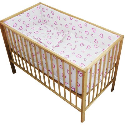 Lenjerie patut bebe cu 7 piese inimioare cu baldachin din voal