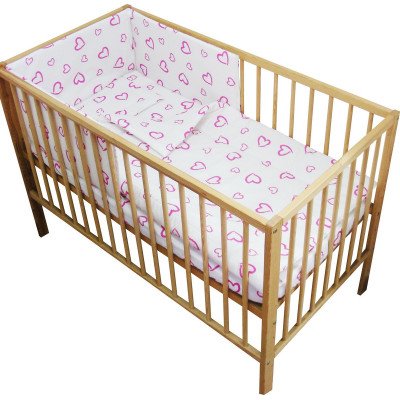 Lenjerie patut bebe cu 7 piese inimioare cu baldachin din voal