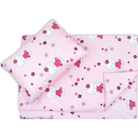 Lenjerie pat copii pisica cu floricele roz 100x 135 cm, 40x50 cm