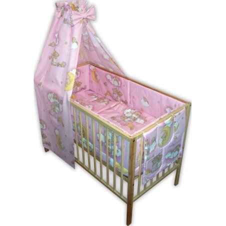 Lenjerie patut bebe cu 7 piese ursuletul somnoros roz baldachin