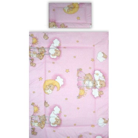 Lenjerie patut bebe din bumbac cu 2 piese ursuletul somnoros roz