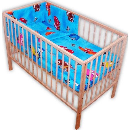 Lenjerie patut bebe cu 4 piese masinute albastru